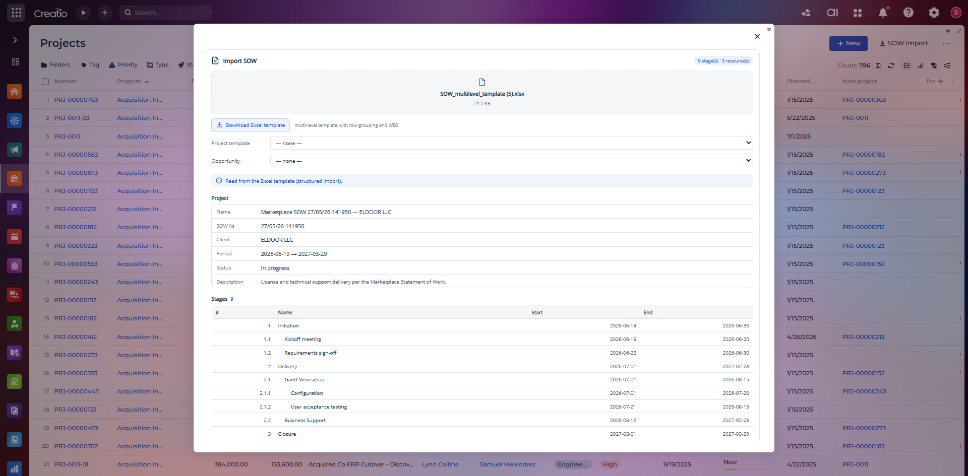 SOW Import & Project Creation